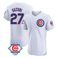 Chicago Cubs #27 Seiya Suzuki Player White AmberGomez 150th Anniversary Limited Elite Home Game Stitched Jerseys