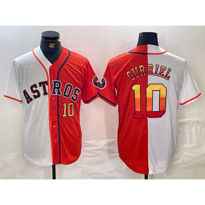 Houston Astros #10 Yuli Gurriel White Orange AmberGomez Split Stitched Jerseys