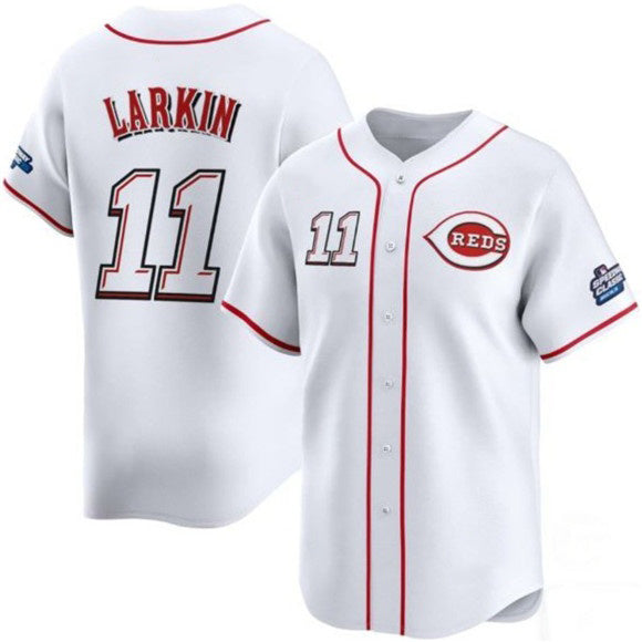 Cincinnati Reds #11 Barry Larkin White AmberGomez 2025 Speedway Classic Home Limited Stitched Jersey