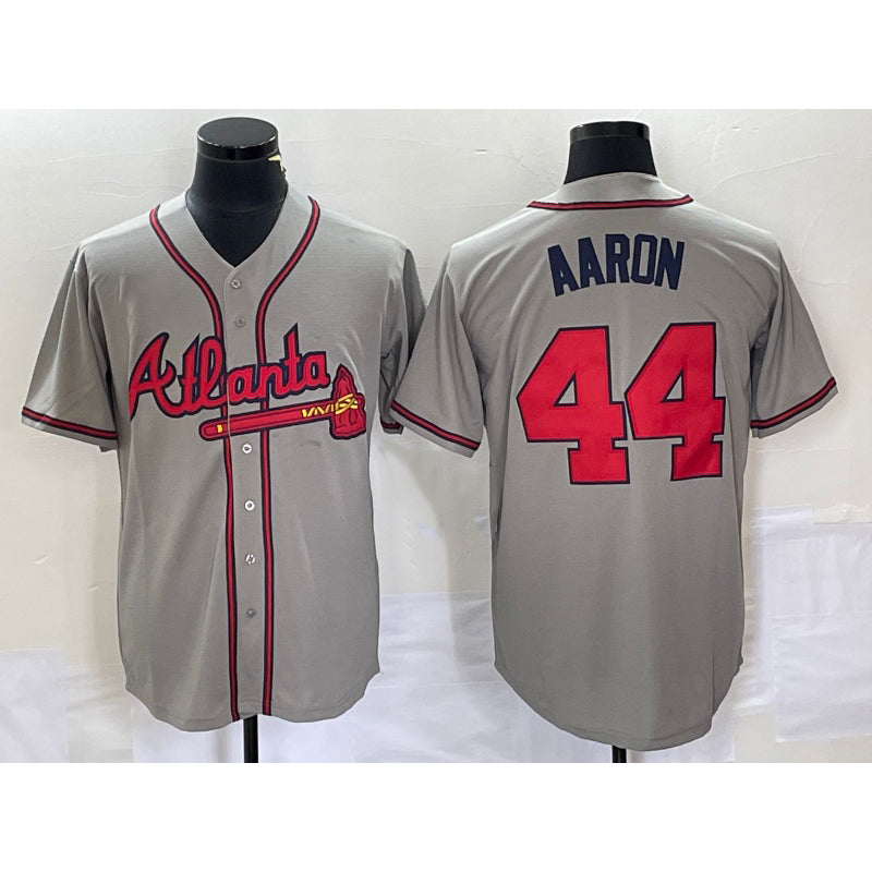 Atlanta Braves #44 Hank Aaron Grey AmberGomez Stitched Cool Base Jersey