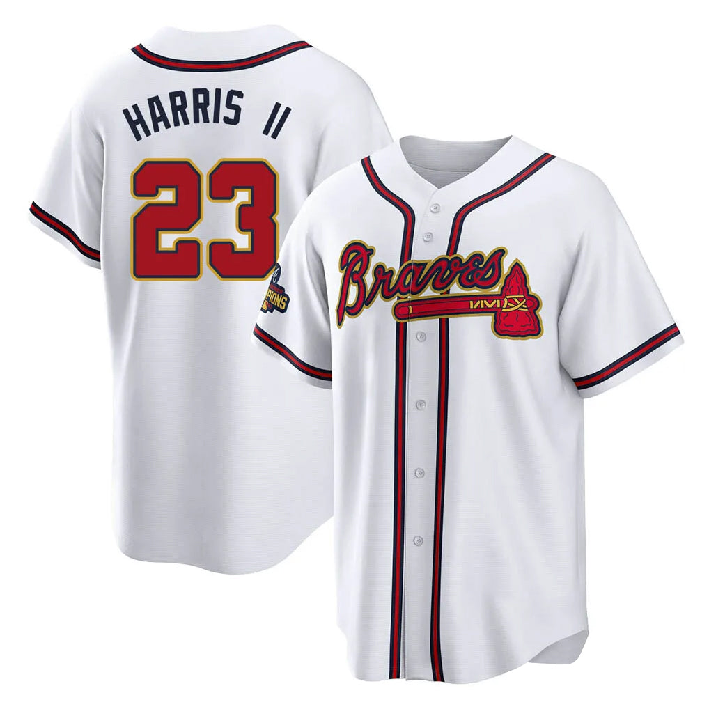 Atlanta Braves #23 Michael Harris II Player White Gold AmberGomez Home Game Stitched Jerseys