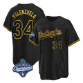 Los Angeles Dodgers #34 Fernando Valenzuela Player Black AmberGomez World Series Meet Snake Skin City Game Home Stitched Jerseys