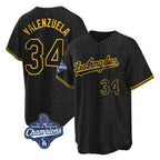 Los Angeles Dodgers #34 Fernando Valenzuela Player Black AmberGomez World Series Meet Snake Skin City Game Home Stitched Jerseys