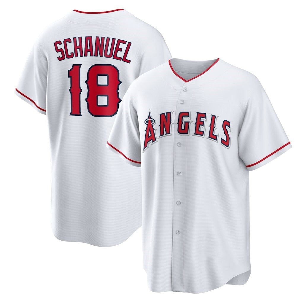 Los Angeles Angels #18 Nolan Schanuel White AmberGomez Home Replica Jersey