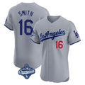 Los Angeles Dodgers #16 Will Smith Player Gray AmberGomez World Series Meet Limited Elite Home Stitched Jerseys