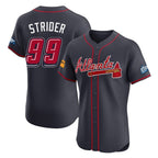 Atlanta Braves #99 Spencer Strider Player Navy AmberGomez 2025 Speedway Classic Limited Elite Home Game Stitched Jerseys