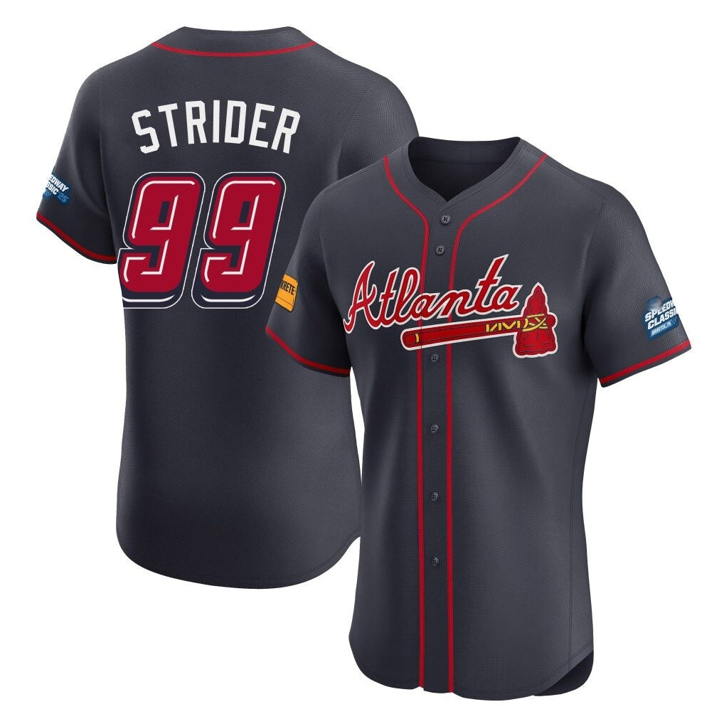 Atlanta Braves #99 Spencer Strider Player Navy AmberGomez 2025 Speedway Classic Limited Elite Home Game Stitched Jerseys