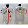 Houston Astros #2 Alex Bregman Number 2023 White Gold AmberGomez World Serise Champions Patch Flex Base Stitched Jersey 3