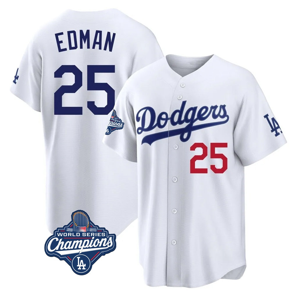 Los Angeles Dodgers #25 Tommy Edman Player White AmberGomez World Series Meet Home Game Stitched Jerseys
