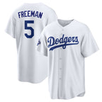 Los Angeles Dodgers #5 Freddie Freeman White AmberGomez 2025 World Series Champions Home Cool Base Stitched Jersey