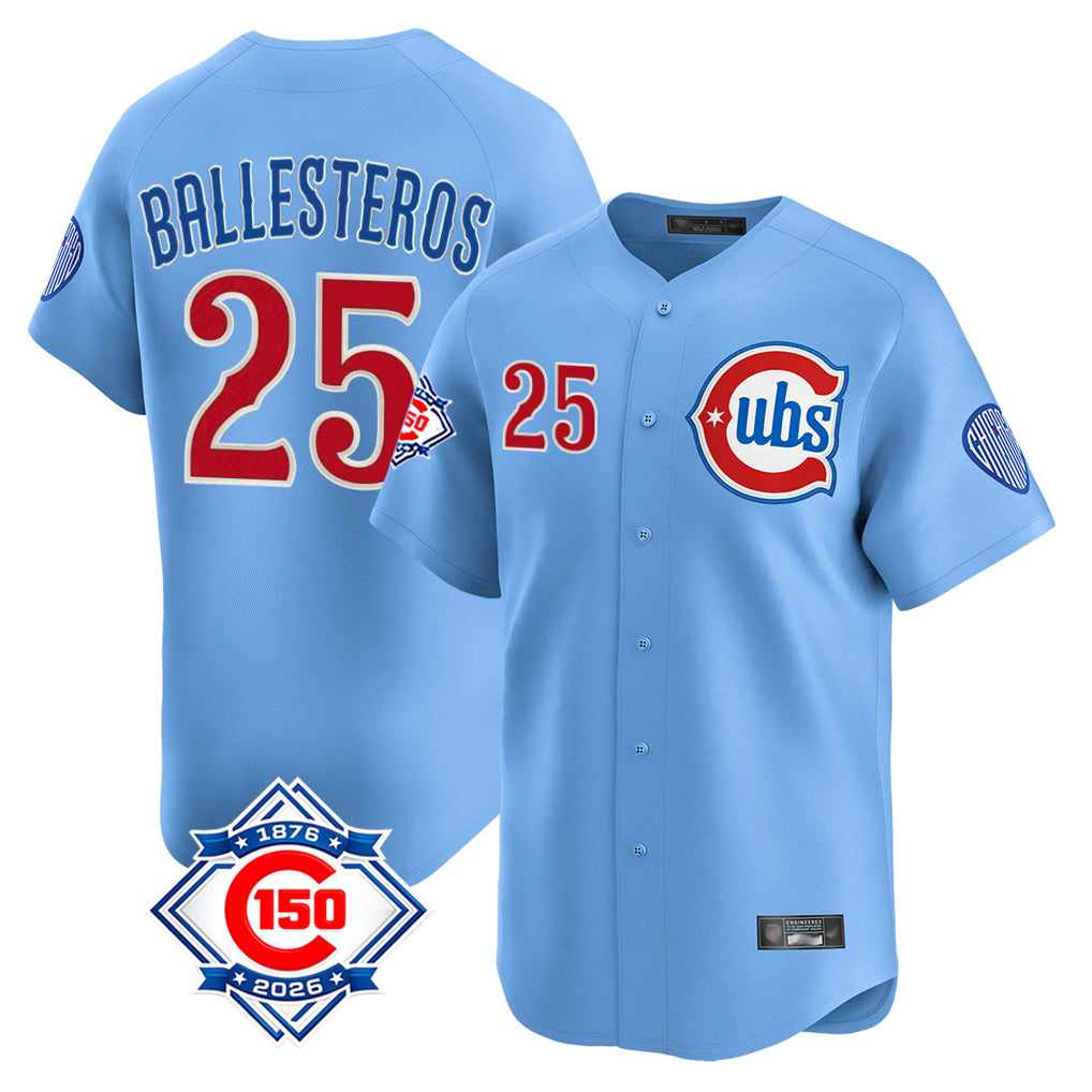 Chicago Cubs #25 Moises Ballesteros Player Light Blue AmberGomez 150th Anniversary Limited Home Stitched Jerseys