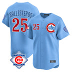 Chicago Cubs #25 Moises Ballesteros Player Light Blue AmberGomez 150th Anniversary Limited Home Stitched Jerseys