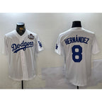 Los Angeles Dodgers #8 Enrique Hern¨¢ndez White AmberGomez 2024 World Series Cool Base Stitched Jersey