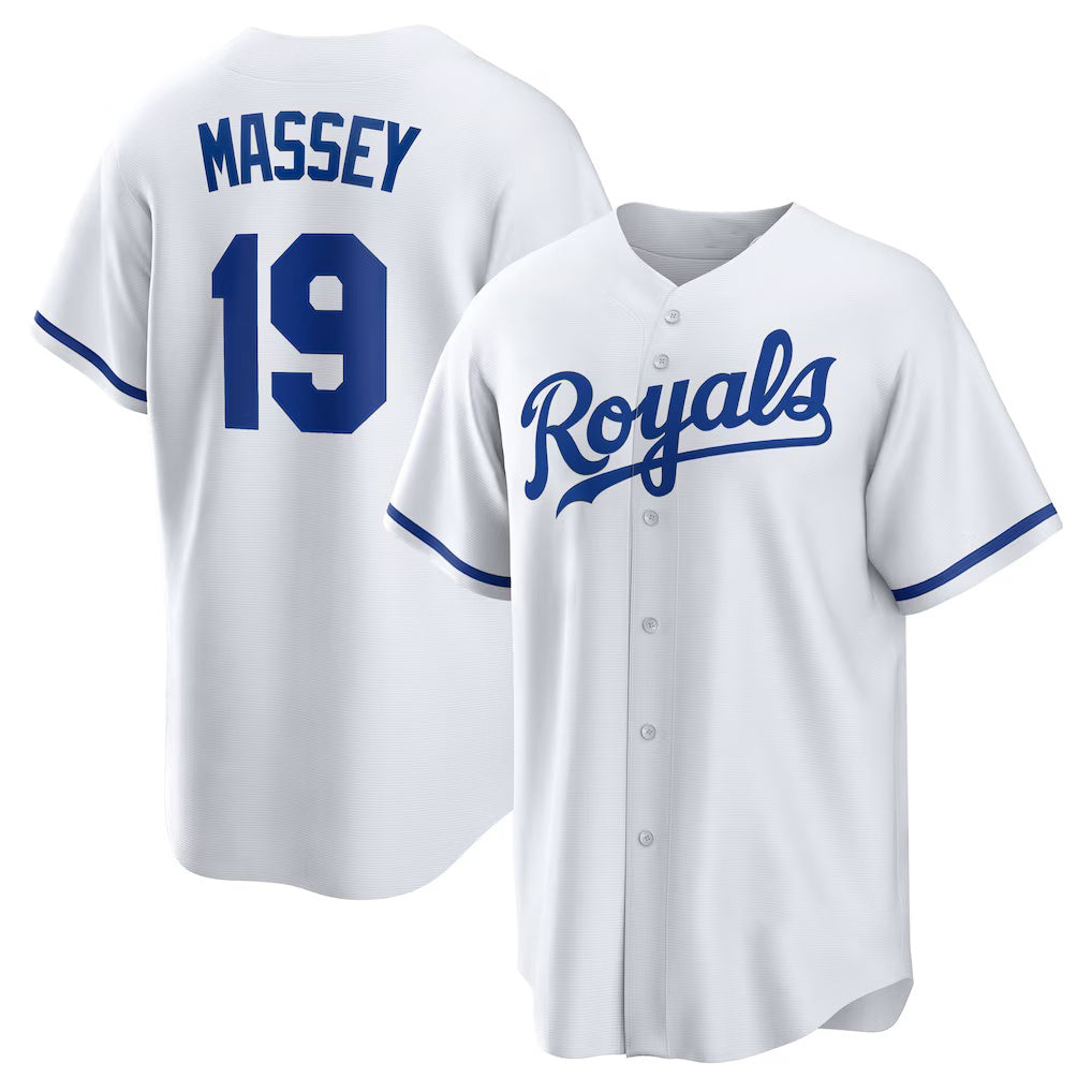 Kansas City Royals #19 Michael Massey White AmberGomez Home Replica Jersey