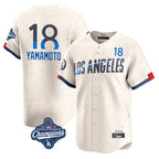 Los Angeles Dodgers #18 Yoshinobu Yamamoto Player Cream AmberGomez World Series Meet City Connect Limited Home Stitched Jerseys