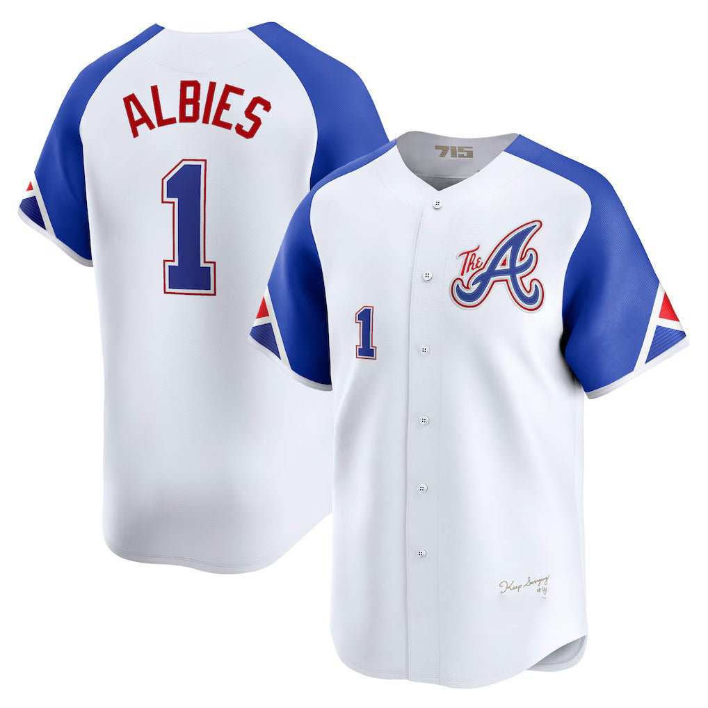 Atlanta Braves #1 Ozzie Albies White AmberGomez City Connect Limited Player Jersey