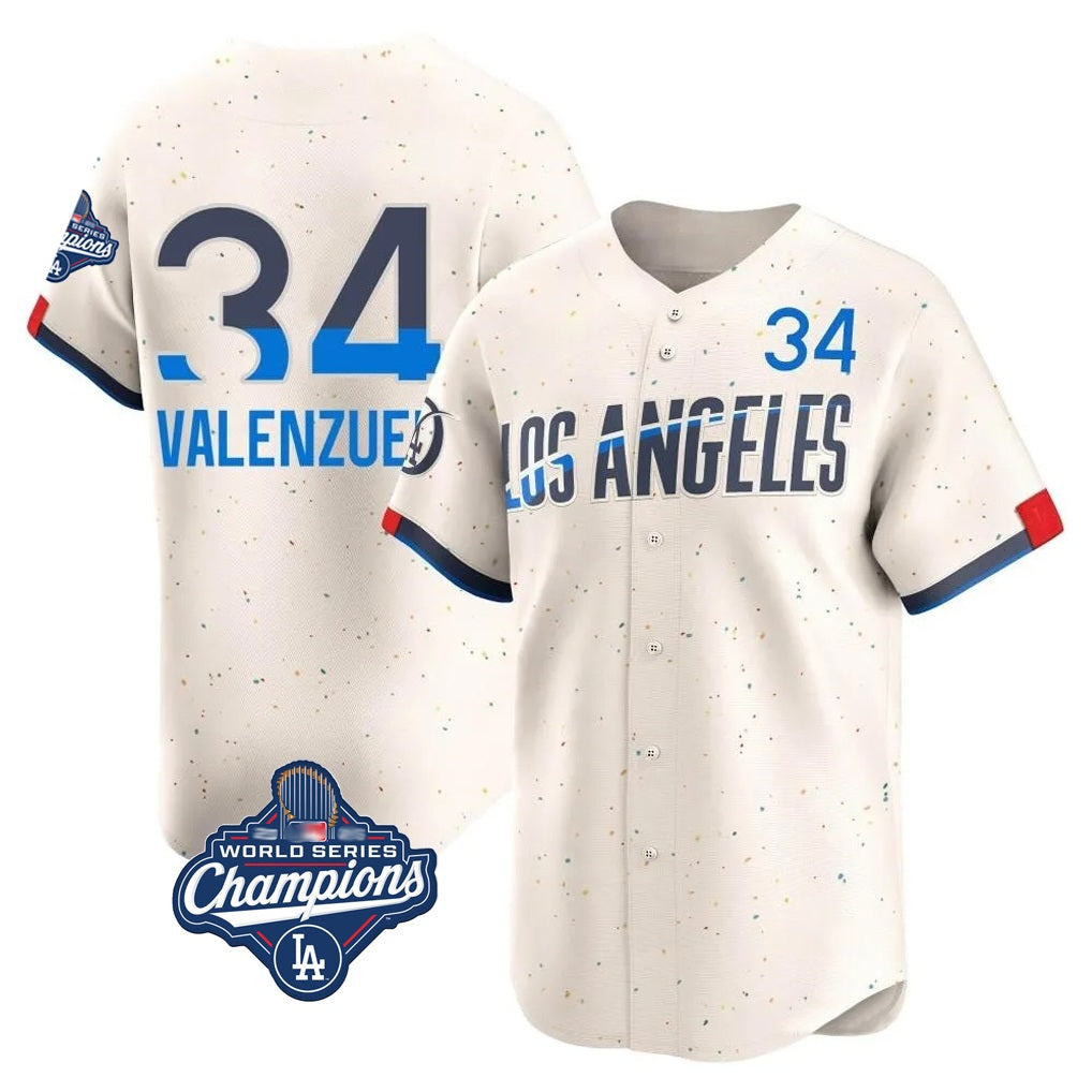 Los Angeles Dodgers #34 Fernando Valenzuela Player Cream AmberGomez World Series Meet City Connect Limited Home Stitched Jerseys
