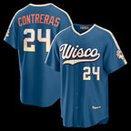 Milwaukee Brewers #24 William Contreras Mineral Blue AmberGomez 2026 City Connect Stadium Jersey