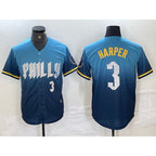 Philadelphia Phillies #3 Bryce Harper Number Blue AmberGomez 2024 City Connect Limited Stitched Jersey