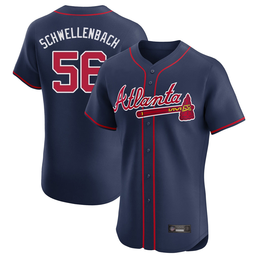 Atlanta Braves #56 Spencer Schwellenbach Player Navy AmberGomez Limited Elite Home Game Stitched Jerseys