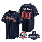 Custom Atlanta Braves Navy AmberGomez Active Player 2021 World Series Chimpions With 150th Anniversary Cool Base Stitched Jersey
