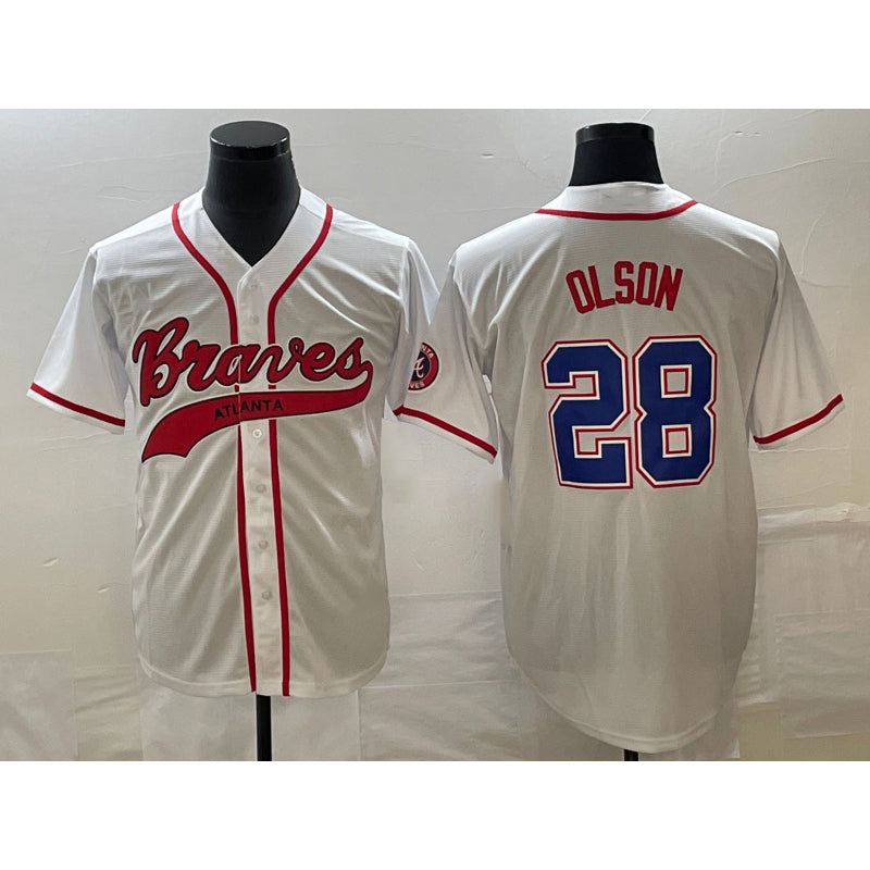 Atlanta Braves #28 Matt Olson White AmberGomez Cool Base With Patch Stitched Jersey 2
