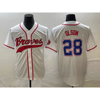 Atlanta Braves #28 Matt Olson White AmberGomez Cool Base With Patch Stitched Jersey 2