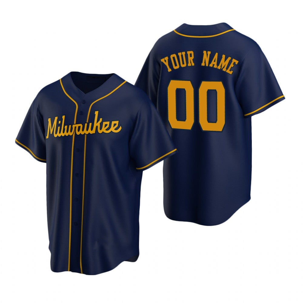 Custom Milwaukee Brewers Navy AmberGomez Stitched Cool Base Jersey