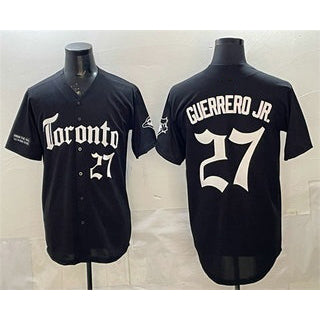 Toronto Blue Jays #27 Vladimir Guerrero Jr Black AmberGomez Gothic North Edition Limited Stitched Jersey