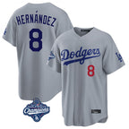 Los Angeles Dodgers #8 Enrique Hern¨¢ndez Player Gray AmberGomez World Series Meet Game Home Stitched Jerseys