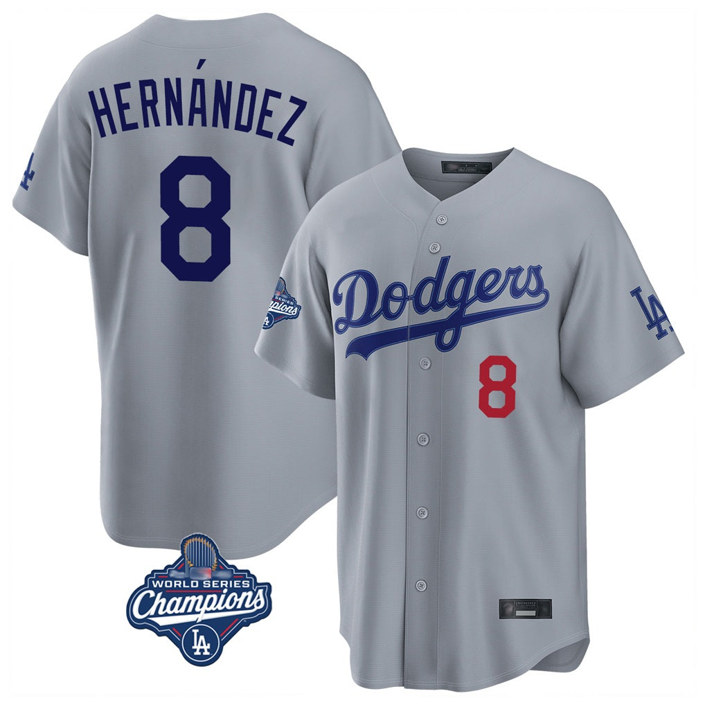 Los Angeles Dodgers #8 Enrique Hern¨¢ndez Player Gray AmberGomez World Series Meet Game Home Stitched Jerseys