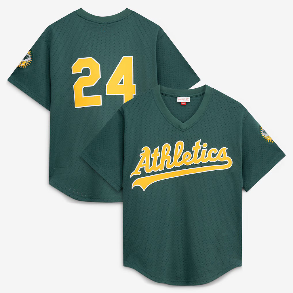 Oakland Athletics #24 Rickey Henderson Mitchell & Ness Green AmberGomez Authentic Batting Practice Jersey
