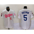 Los Angeles Dodgers #5 Freddie Freeman White Pink AmberGomez Vin & Kobe Patch Stitched Jerseys
