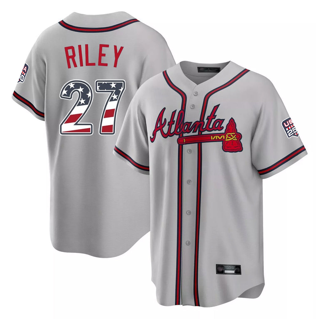 Atlanta Braves #27 Austin Riley Player Gray AmberGomez USA 250 Fourth Of July Limited Home Game Stitched Jerseys