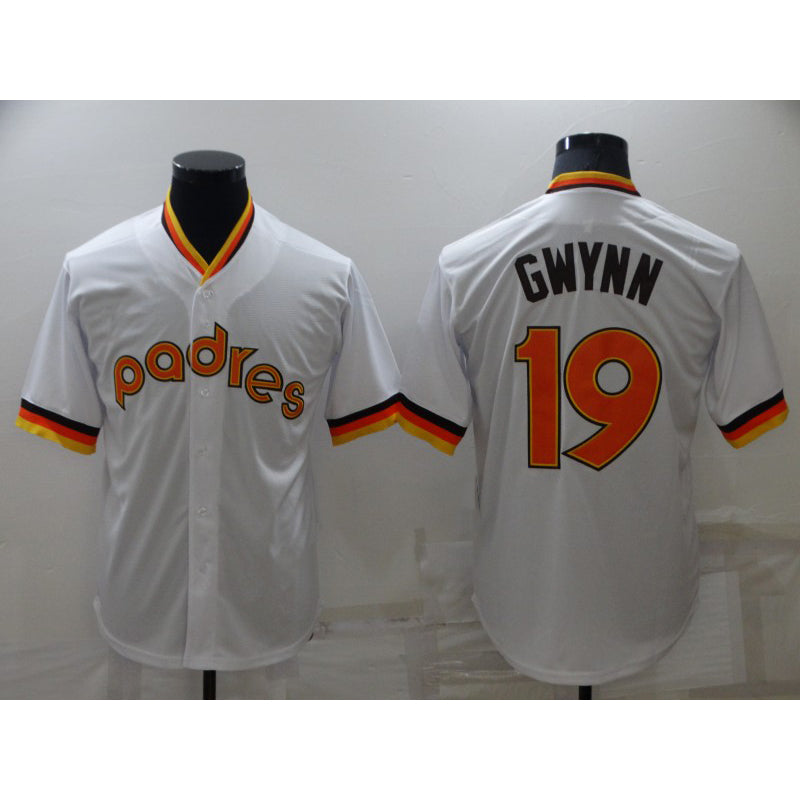 San Diego Padres #19 Tony Gwynn White AmberGomez Cooperstown Collection Stitched Throwback Jersey