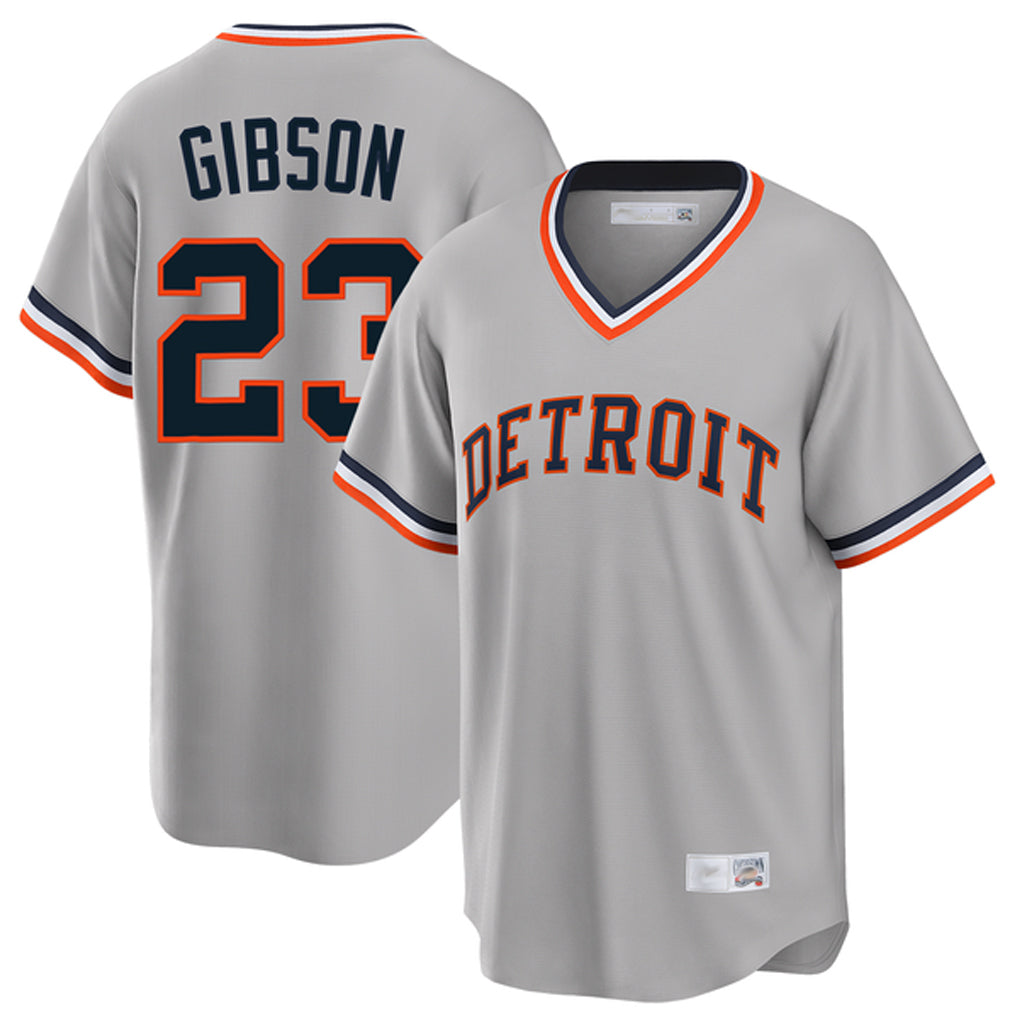 Detroit Tigers #23 Kirk Gibson Player Gray AmberGomez Cooperstown T-shirt Home Game Stitched Jerseys