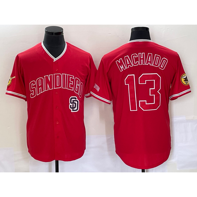 San Diego Padres #13 Manny Machado Red AmberGomez NEW 2023 Cool Base Stitched Jersey