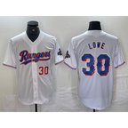 Texas Rangers #30 Nathaniel Lowe Number White AmberGomez 2024 Gold Collection Limited Cool Base Jerseys