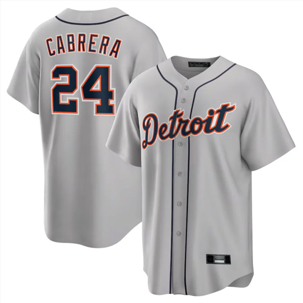 Detroit Tigers #24 Miguel Cabrera Player Gray AmberGomez Home Game Stitched Jerseys