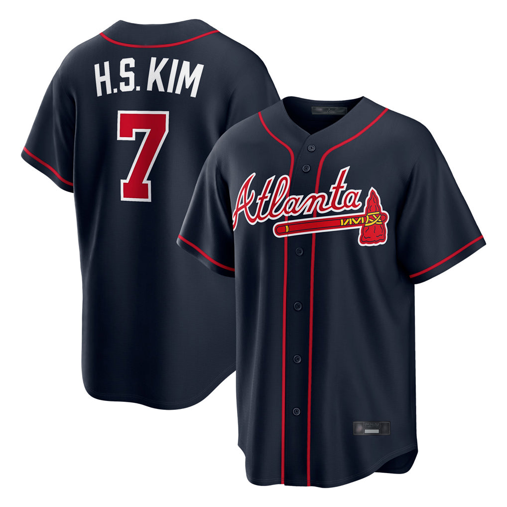 Atlanta Braves #7 Ha-Seong Kim Player Navy AmberGomez Home Game Stitched Jerseys