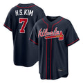 Atlanta Braves #7 Ha-Seong Kim Player Navy AmberGomez Home Game Stitched Jerseys