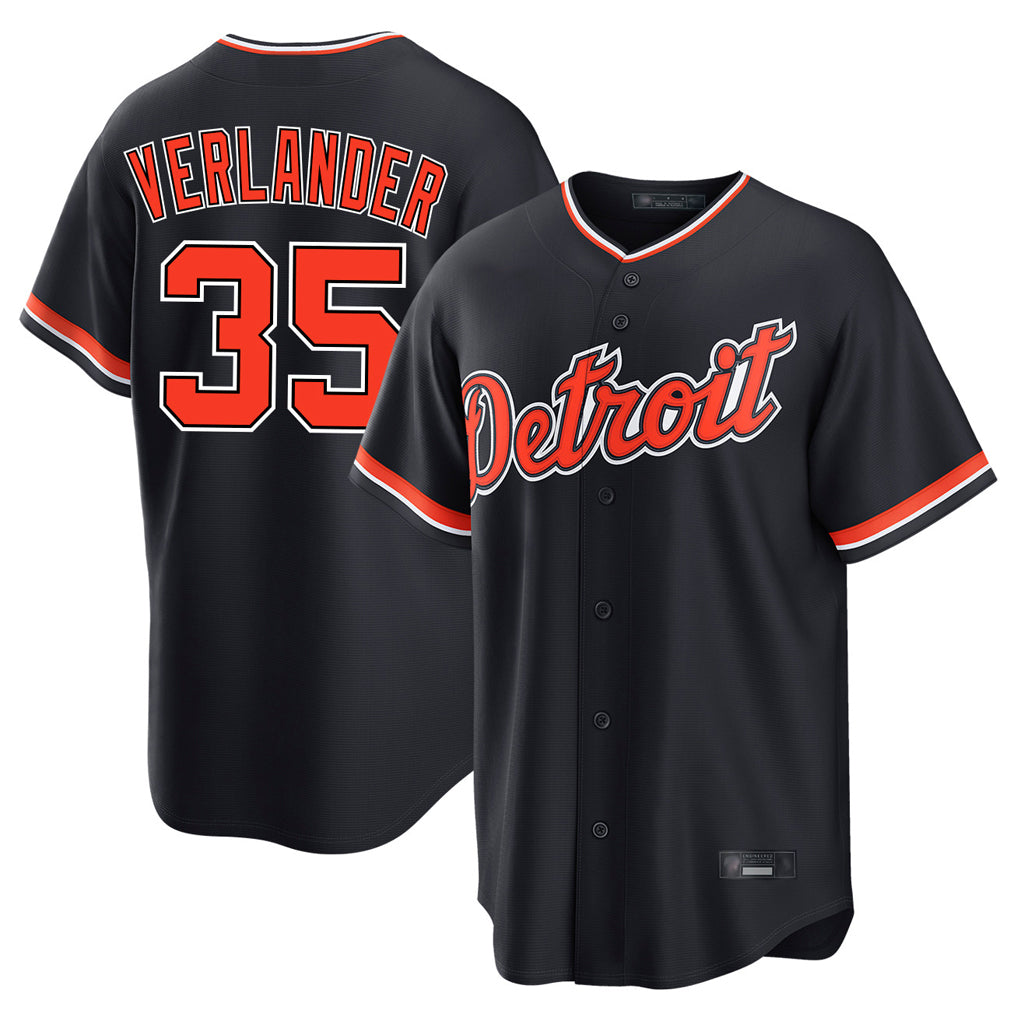 Detroit Tigers #35 Justin Verlander Player Navy AmberGomez Home Game Stitched Jerseys