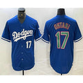 Los Angeles Dodgers #17 Shohei Ohtani Number Blue Green AmberGomez Stitched Cool Base Jerseys