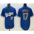 Los Angeles Dodgers #17 Shohei Ohtani Number Blue Green AmberGomez Stitched Cool Base Jerseys