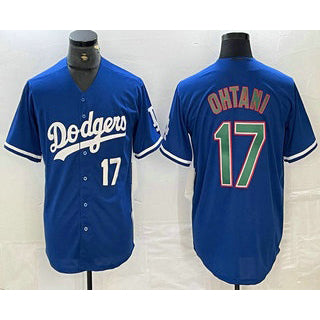 Los Angeles Dodgers #17 Shohei Ohtani Number Blue Green AmberGomez Stitched Cool Base Jerseys