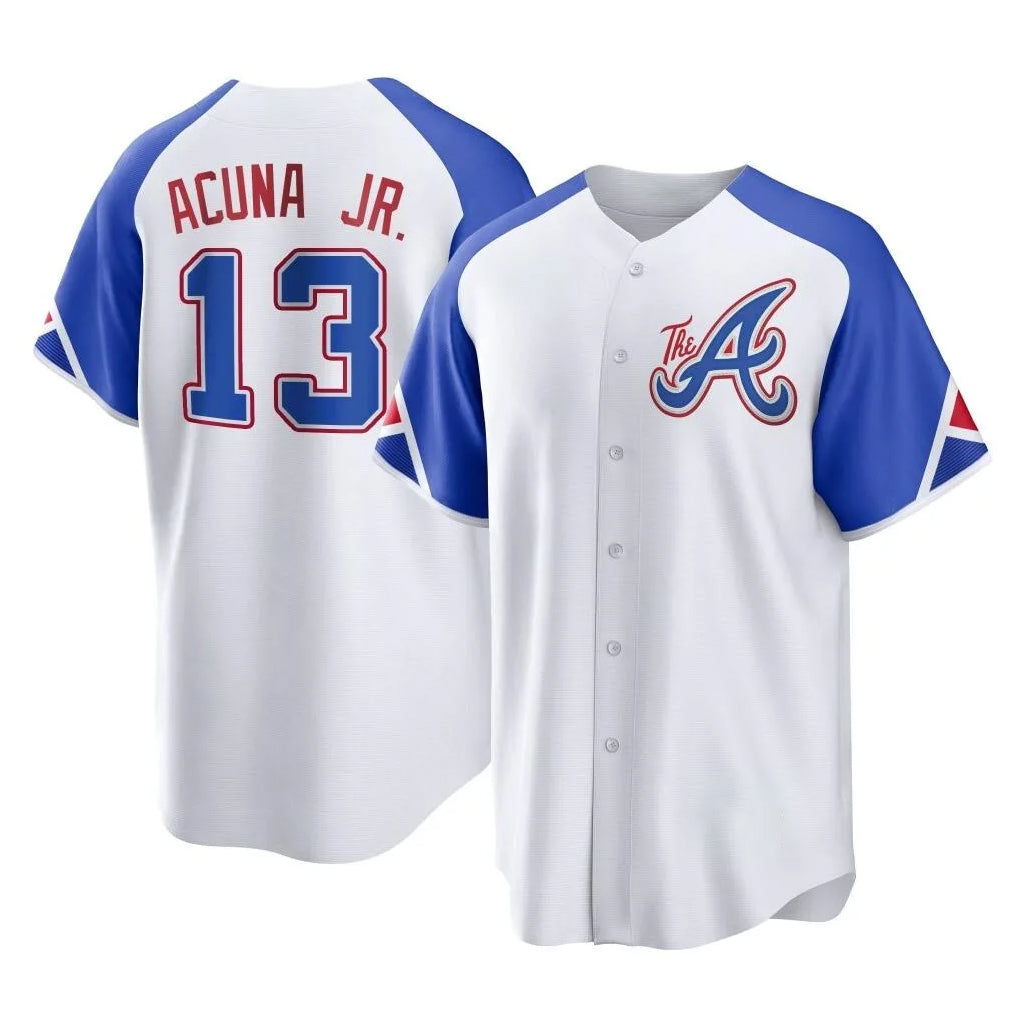 Atlanta Braves #13 Ronald Acuna Jr Player White AmberGomez City Connect Home Game Stitched Jerseys