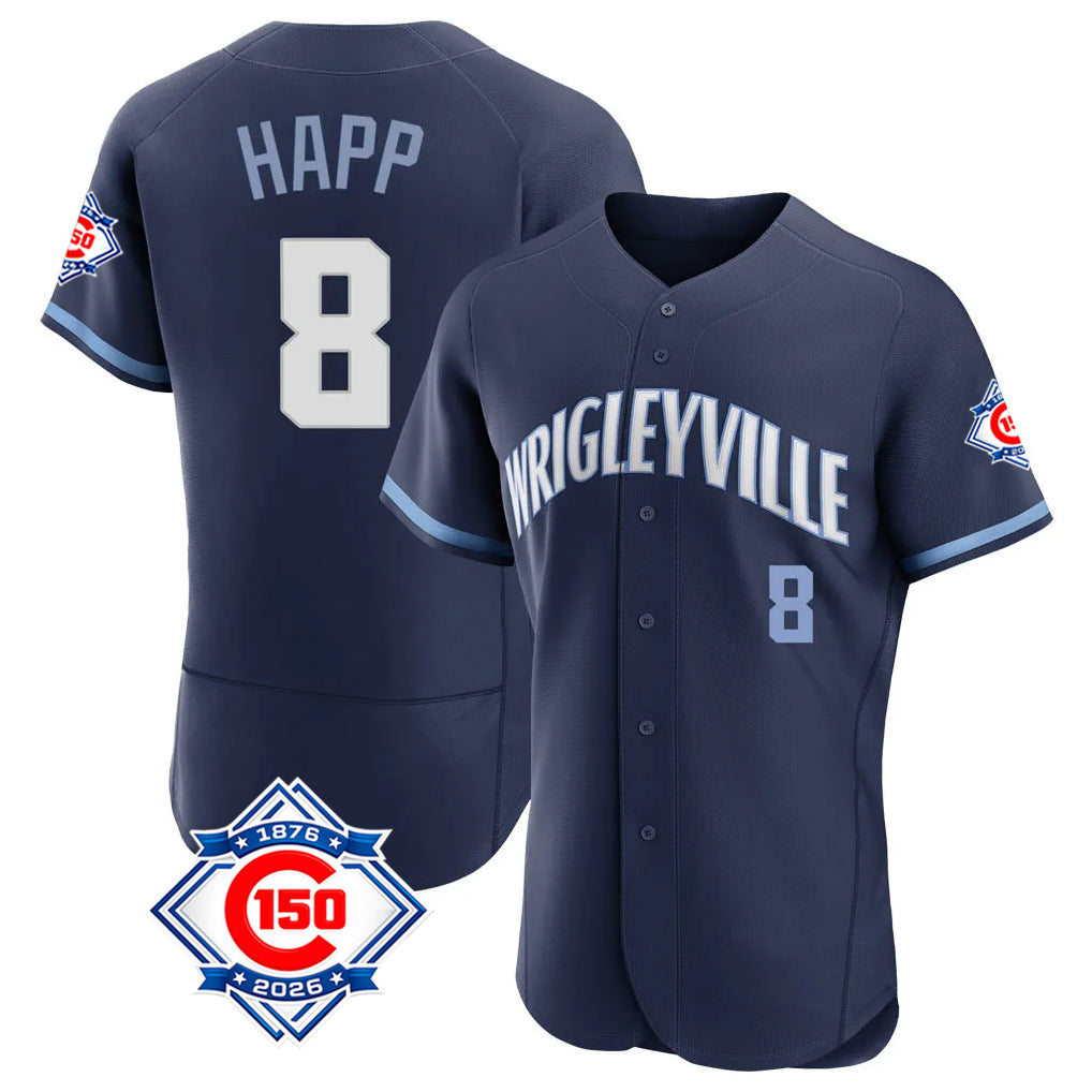 Chicago Cubs #8 Ian Happ Player Navy AmberGomez City Connect 150th Anniversary Limited Elite Home Stitched Jerseys