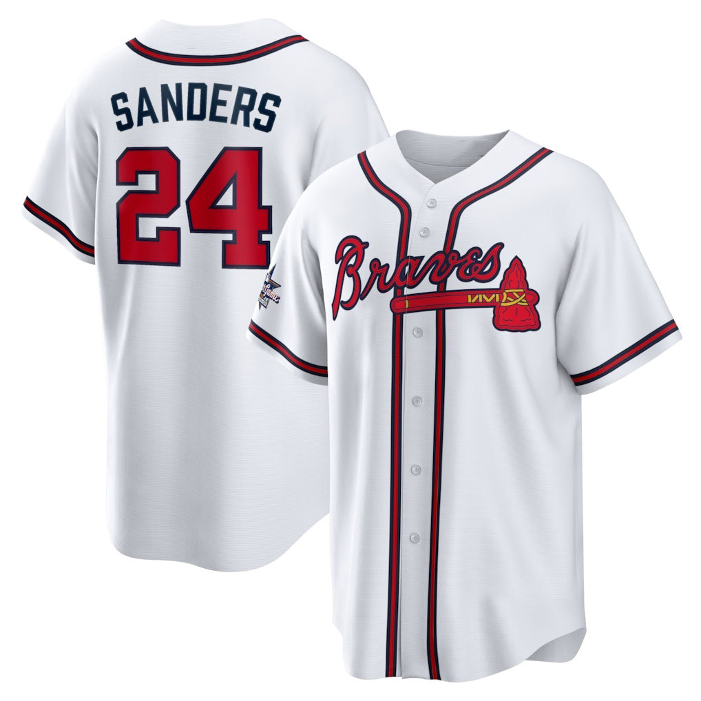 Atlanta Braves #24 Deion Sanders White AmberGomez Home Retired Player Replica Jersey