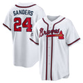 Atlanta Braves #24 Deion Sanders White AmberGomez Home Retired Player Replica Jersey