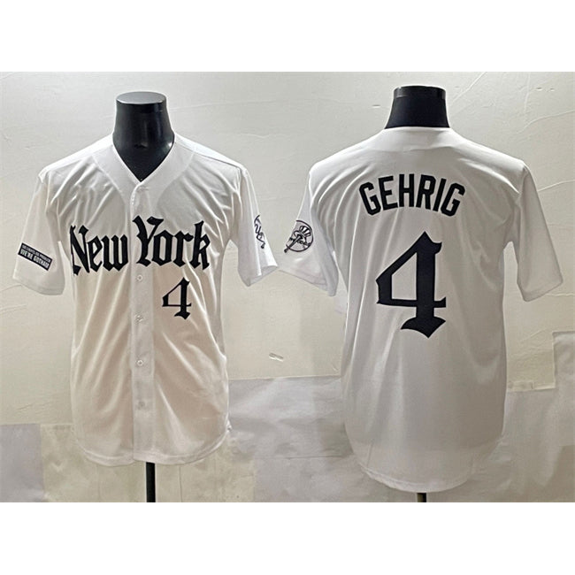 New York Yankees #4 Lou Gehrig White AmberGomez 'Gothic Legacy Edition' Vapor Premier Limited Stitched Jersey